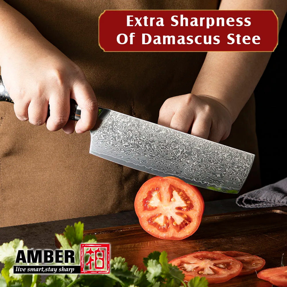Amber Professional 7 Inch Nakiri Usuba Knife Japanese Damascus Vegetable Cutter Chef Knife