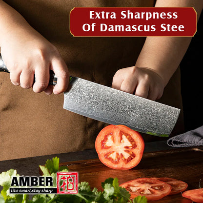 Amber Professional 7 Inch Nakiri Usuba Knife Japanese Damascus Vegetable Cutter Chef Knife