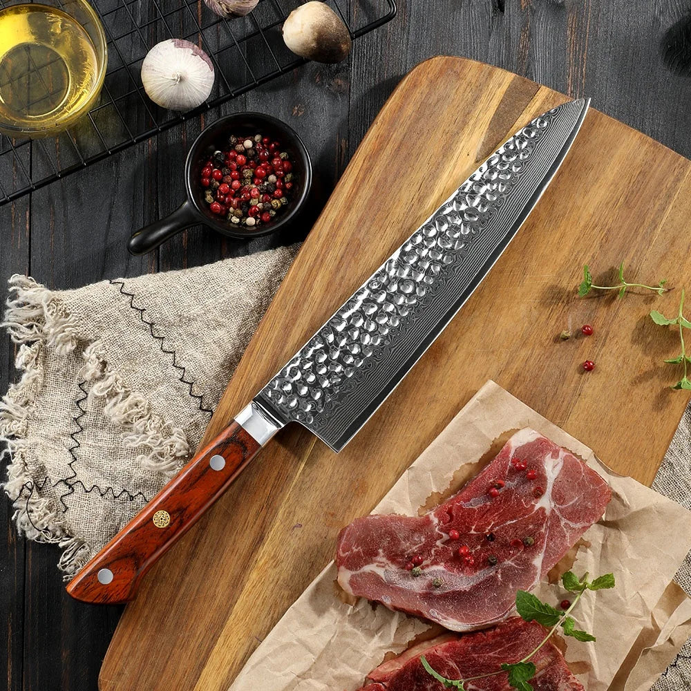 Guarantee High Quality 67 Layers VG10 Damascus Steel Santoku Utility Japanese Kitchen Knives with Wooden Handled