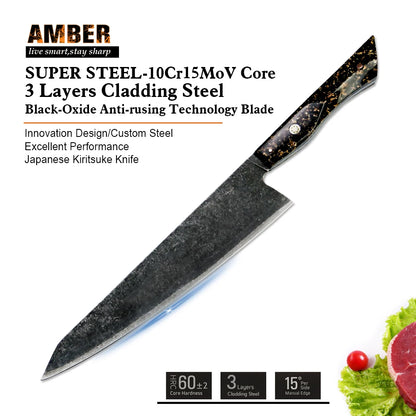 Premium Quality 3 Pcs 7 Layer Stainless Steel 10Cr15MoV Kitchen Knives Set With Full Tang with Resin Handle