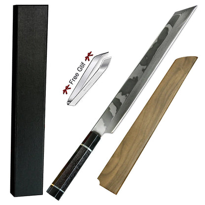 Masterpiece 34layers Single Bevel 10Cr15CoMoV Damascus Steel Kitchen Honyaki Sushi Filleting Sashimi Salmon Japanese Knife