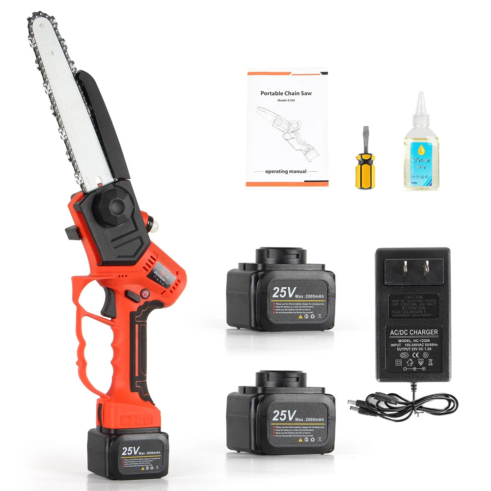 8 Inch Mini Chain Saw Battery for Wood Cutting, Trimming, Battery Chain Saw Long Reach Cordless Telescoping Pole Chain Saw