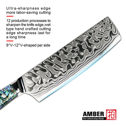 Meat Cleaver 7 Inch Custom Handmade Cleaver Abalone Shell Damascus Steel Knives