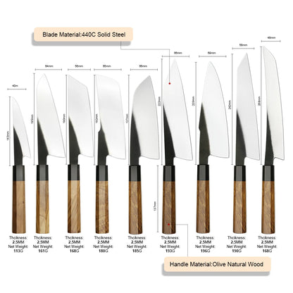 Octagon Olive Wood Handle Korouchi 440C High Carbon Stainless Steel NAKIRI CHEF KNIFE