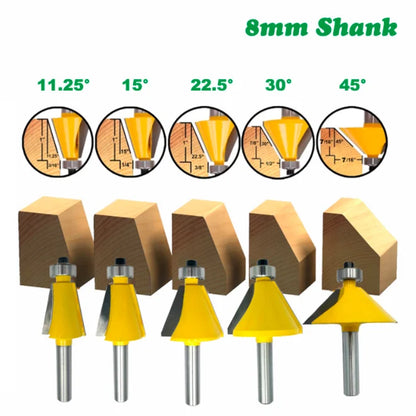 L-N029-3 11.25/22.5/15/30/45 Chamfer Router Bit High Quality Edge Forming Bevel Woodworking Milling Cutter for Wood Bits, diameter - 8mm shank