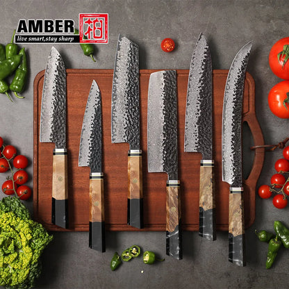Amber Manufactucer Black Forged 8 Inch Vg10 Japanese Chef Knife Damascus Chef Knife with Resin Wood Handle