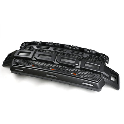 Honeycomb Grill Amber LED Raptor Style Grill Grille for Ford F150 F-150 2018 2019 2020 With Logo