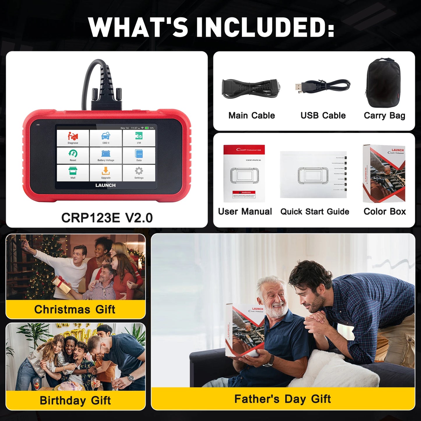 2025 Launch CRP123E V2.0 Elite OBD2 Scanner Diagnostic Tool Engine ABS SRS Lifetime Free Same As CRP123X 2.0