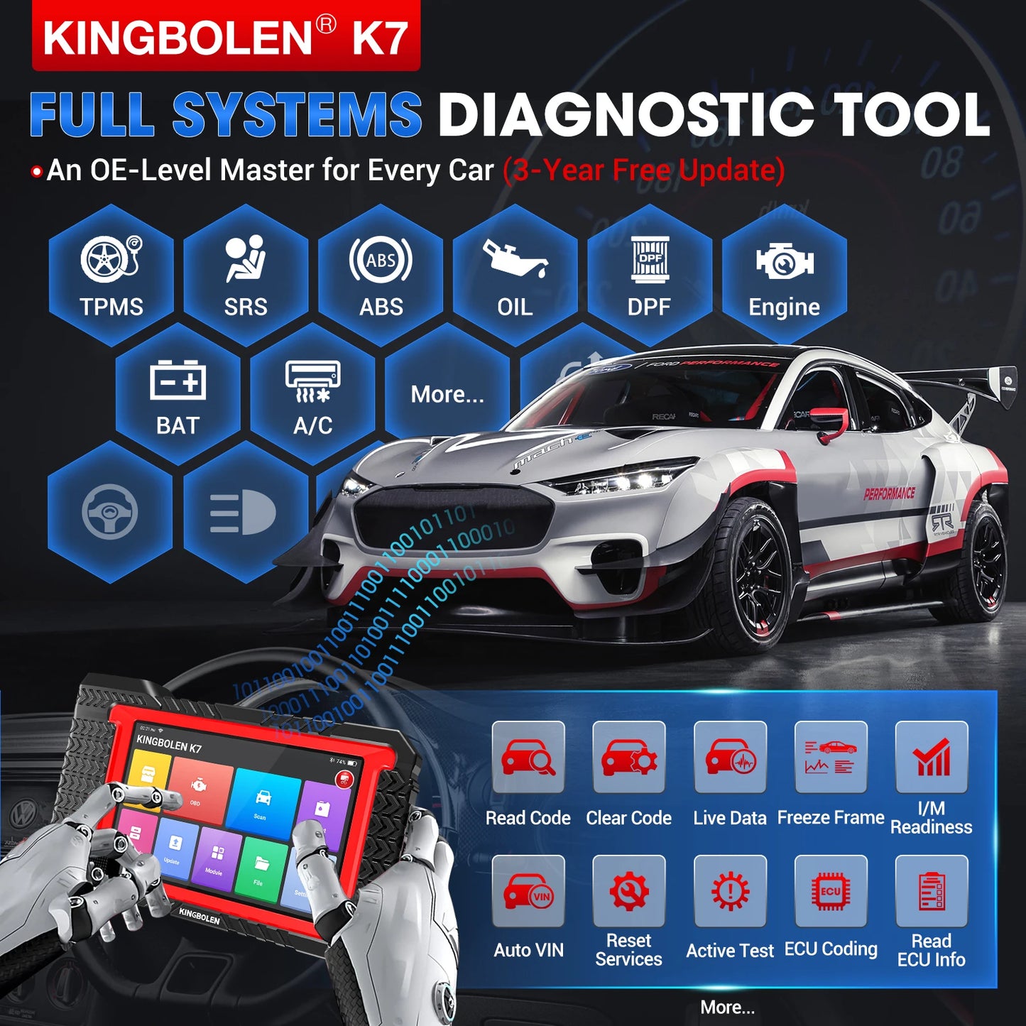2025 Newest Elite Kingbolen K7 Escaner Automotriz All System Car Diagnostic Tool Key Programmer Scanner 38+ Resets PK D7