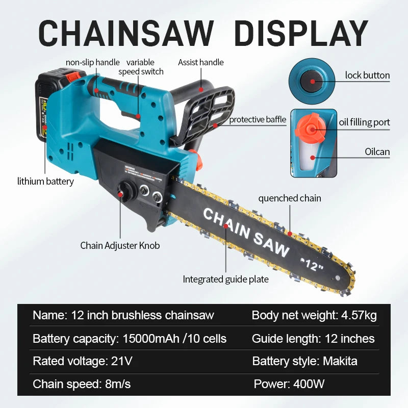 2025 DTW-SAW10215 725W 12 Inch Chain Electric Tree Saw