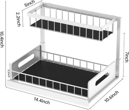 2024 Kitchen Bathroom Cabinet Under the Sink Organizer Sliding Cabinet Basket Organizer Drawer 2 Tier Slide Out Sink Shelf