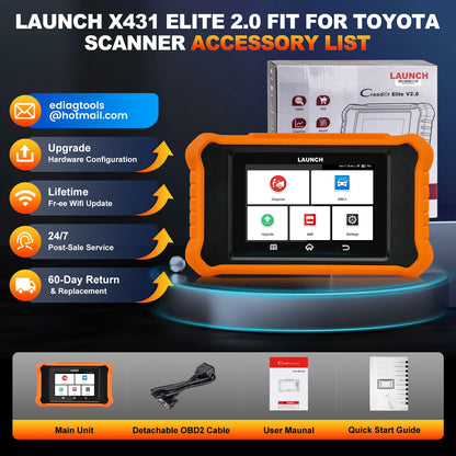 2025 Launch CRE 2.0 Elite for Toyota OBD2 Scanner Diagnostic Tool All Reset Service Code Reader With AUTOVIN/ECU Coding