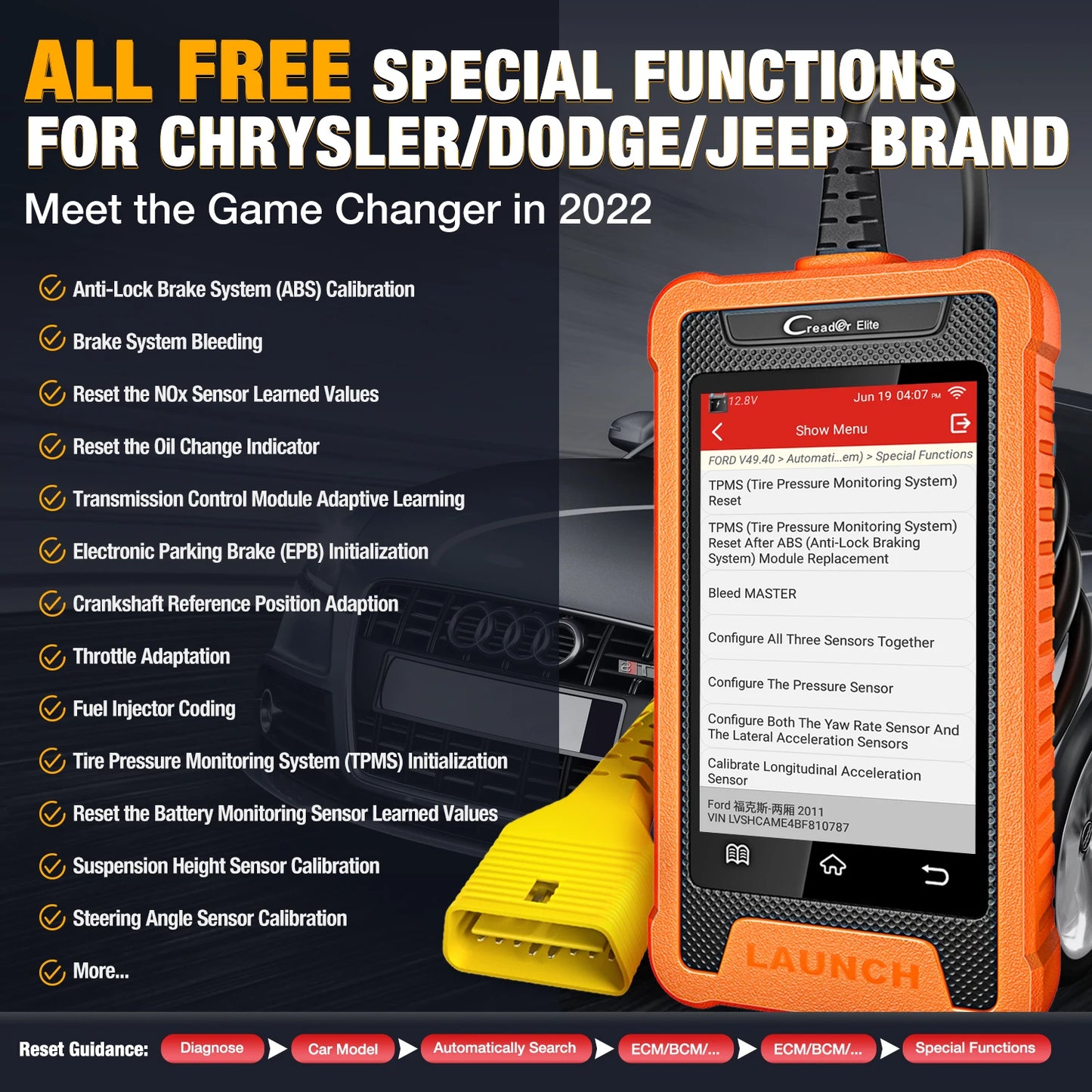 USA EU Warehouse LAUNCH CRE for Chrysler OBD2 Scanner Full System Diagnostic Bi-directional Scan Tool ECU Coding Lifetime Free