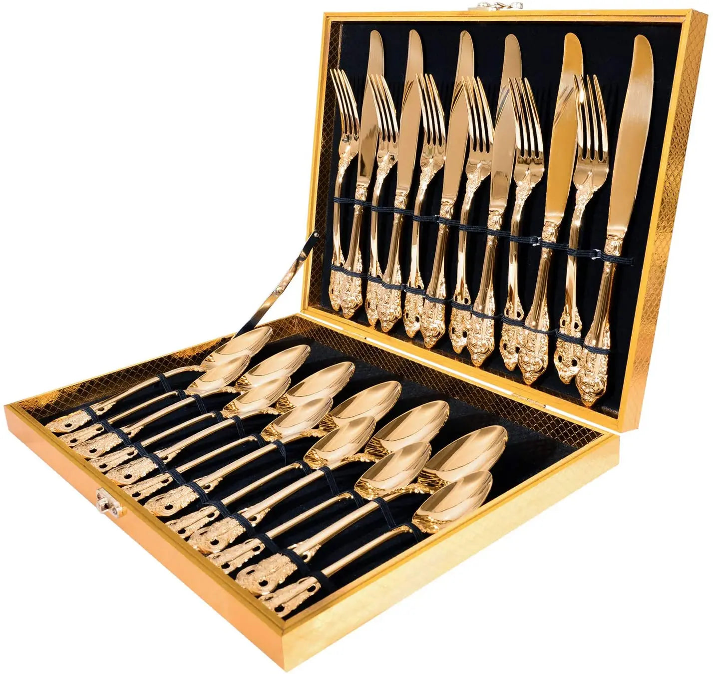 24pcs Gold 18/8 Luxury Tableware Stainless Steel Mirror Polish Luxury Cutlery Set