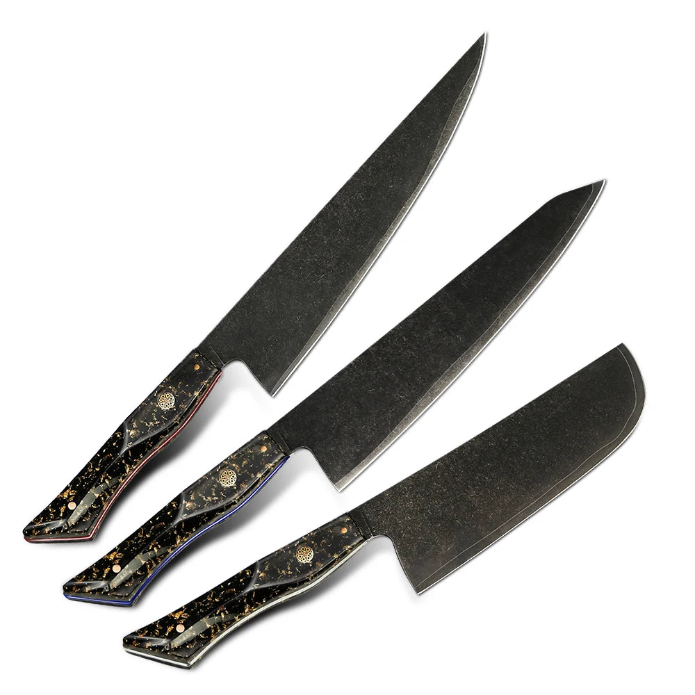Premium Quality 3 Pcs 7 Layer Stainless Steel 10Cr15MoV Kitchen Knives Set With Full Tang with Resin Handle