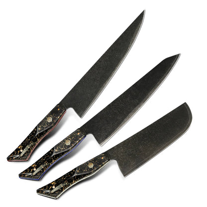 Premium Quality 3 Pcs 7 Layer Stainless Steel 10Cr15MoV Kitchen Knives Set With Full Tang with Resin Handle