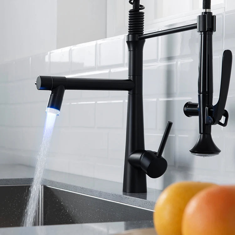 High Quality Contemporary Style Kitchen Sink Faucet LED Cone-Shaped with Sprayer 5-Year Warranty Brass Body Ceramic Valve Core