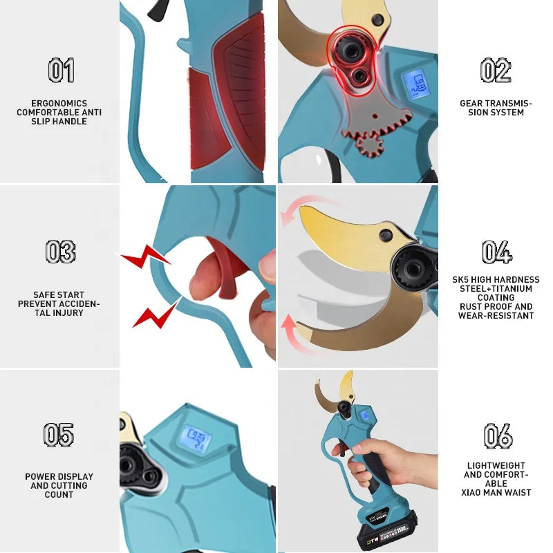 DTWA1-0021+A2-0047 Tree Cutting Electric Tall Pole Chainsaw Cordless Long Reach Handle Pruning Chain Saw Pruner, blade length - 2''/50mm