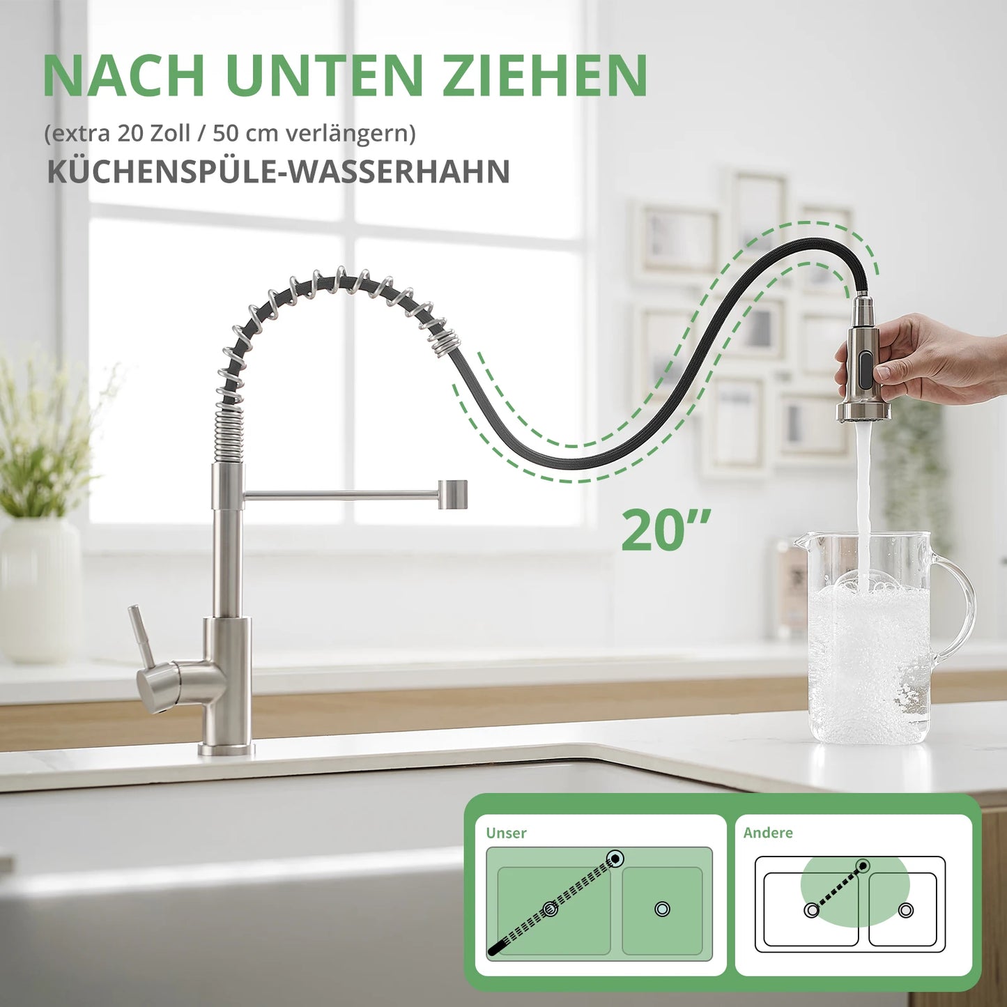 304 Stainless Steel Single Handle Pull out Kitchen Sink Faucet Brushed Nickel Sprayer Classic Modern Design for Hot Cold Water