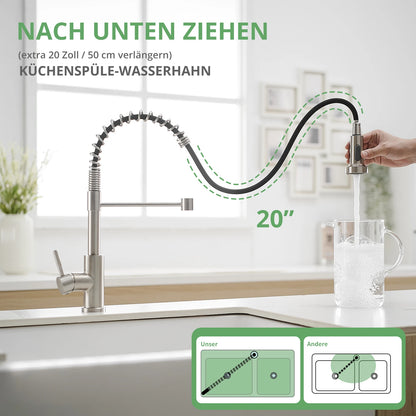 304 Stainless Steel Single Handle Pull out Kitchen Sink Faucet Brushed Nickel Sprayer Classic Modern Design for Hot Cold Water