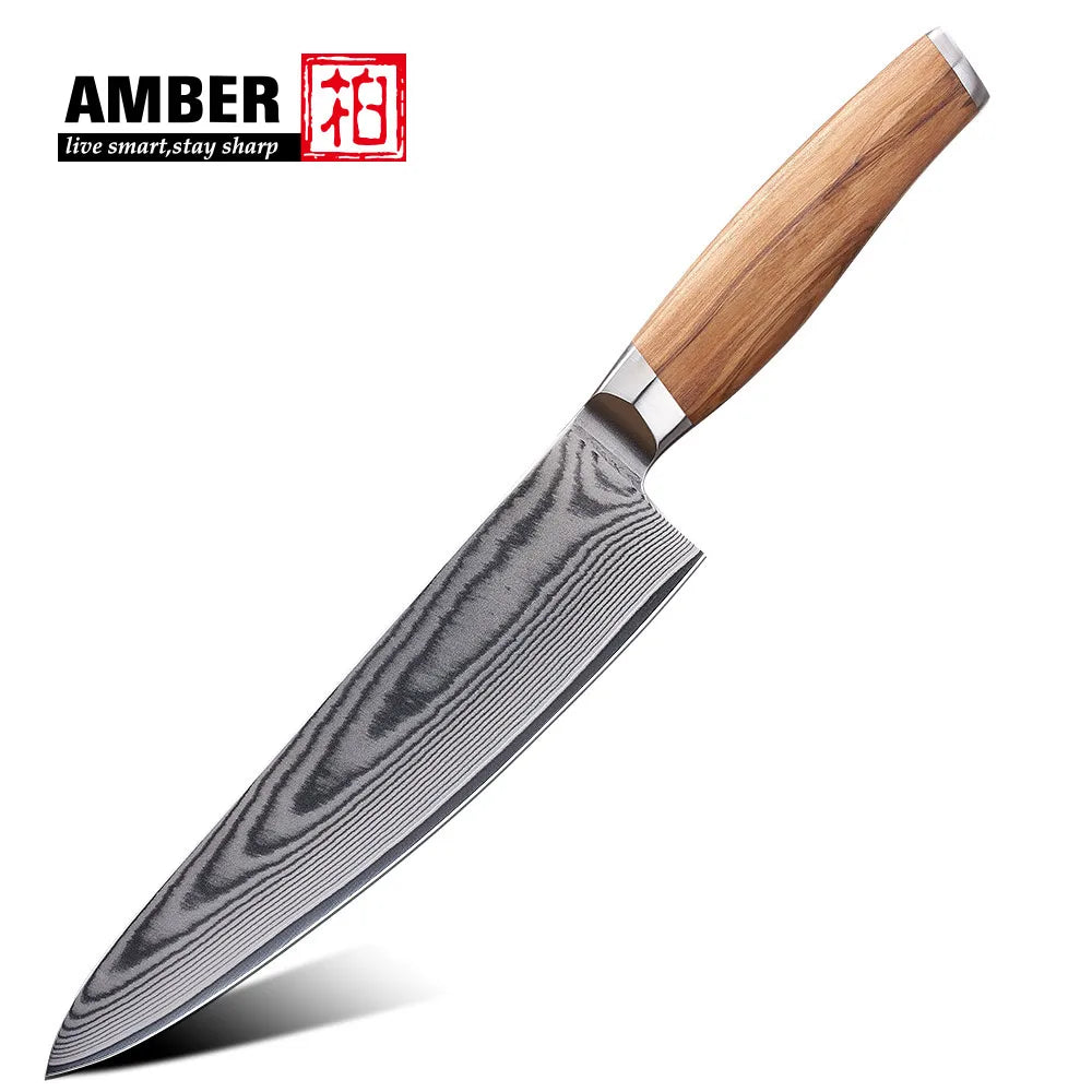 High Quality 67layers Vg10 Damascus Knife Set Olive Wood Handle Kitchen Knife Set with Magnetic Stand