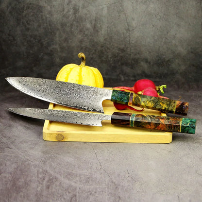 Damascus VG 10 Steel Professional 7 Inch Chef Kitchen Knife With Stabilized Wood Handle, color - 8 inch chef knife