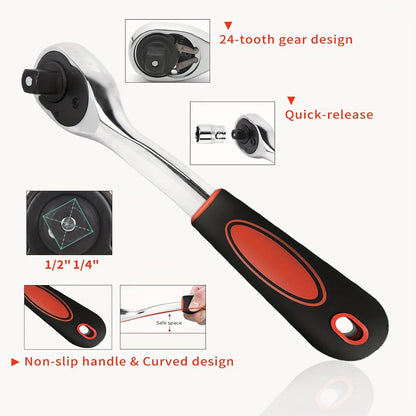 108-Pieces Auto Repair Mechanic Tool Set Impact Sockets Ratchet Wrenches Screwdriver Bits Hand Tools Home Use OEM Customizable