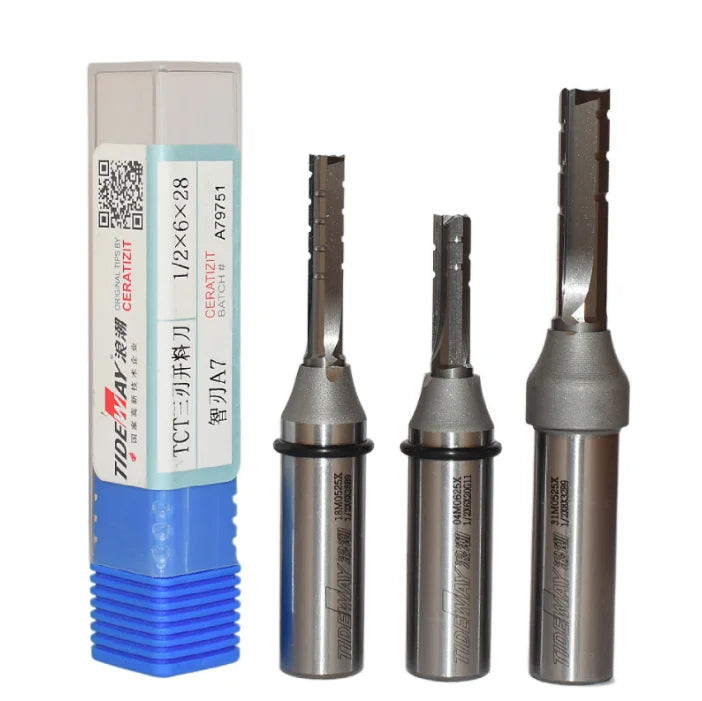 Tideway Industrial Grade TCT 3 Flute 1/2 Inch Shank Straight Milling Cutter Tungsten Carbide End Mill for Woodworking