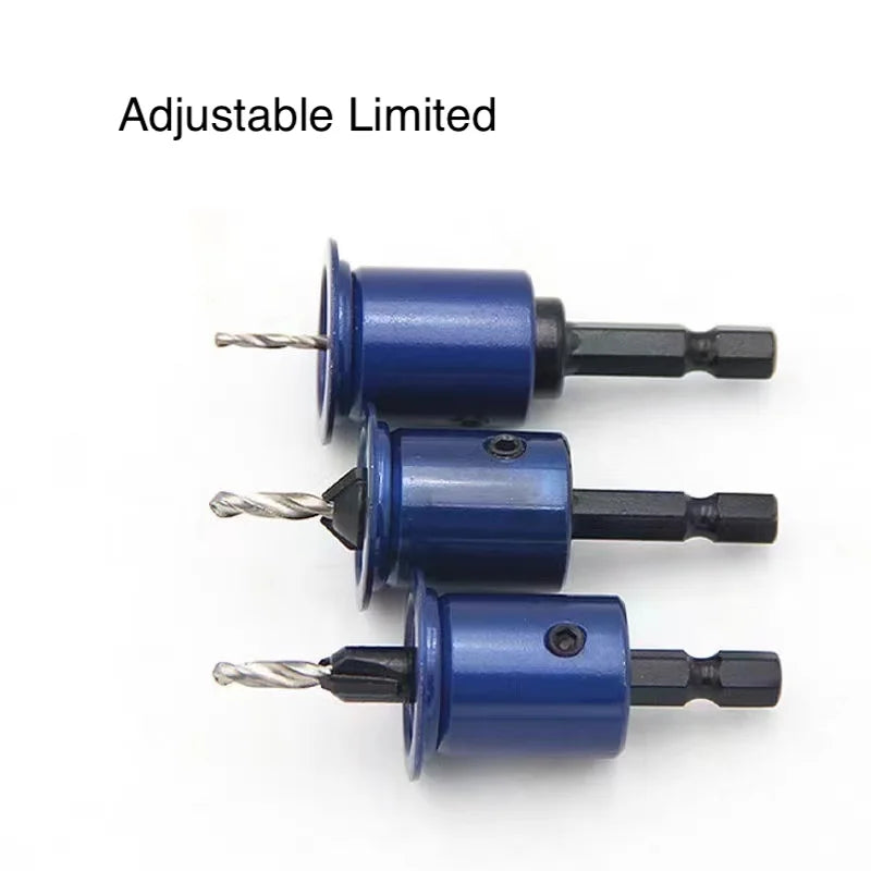 Blue Hex TCT Countersink Drill With Stopper Alloy Head Conical Step Drill With Screw Mounted Woodworking Drilling Bit