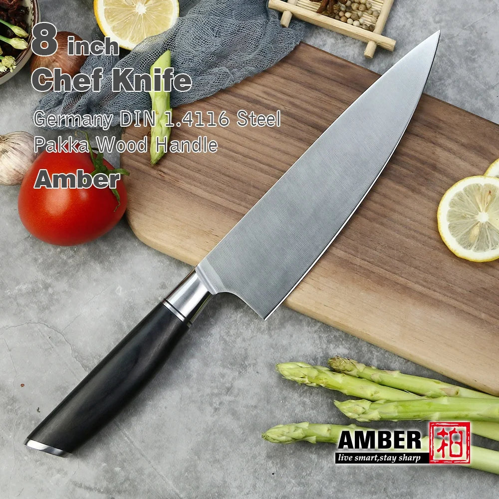 Custom Logo 8 Inch High Carbon German Stainless Steel Chef Knife Wood Handle