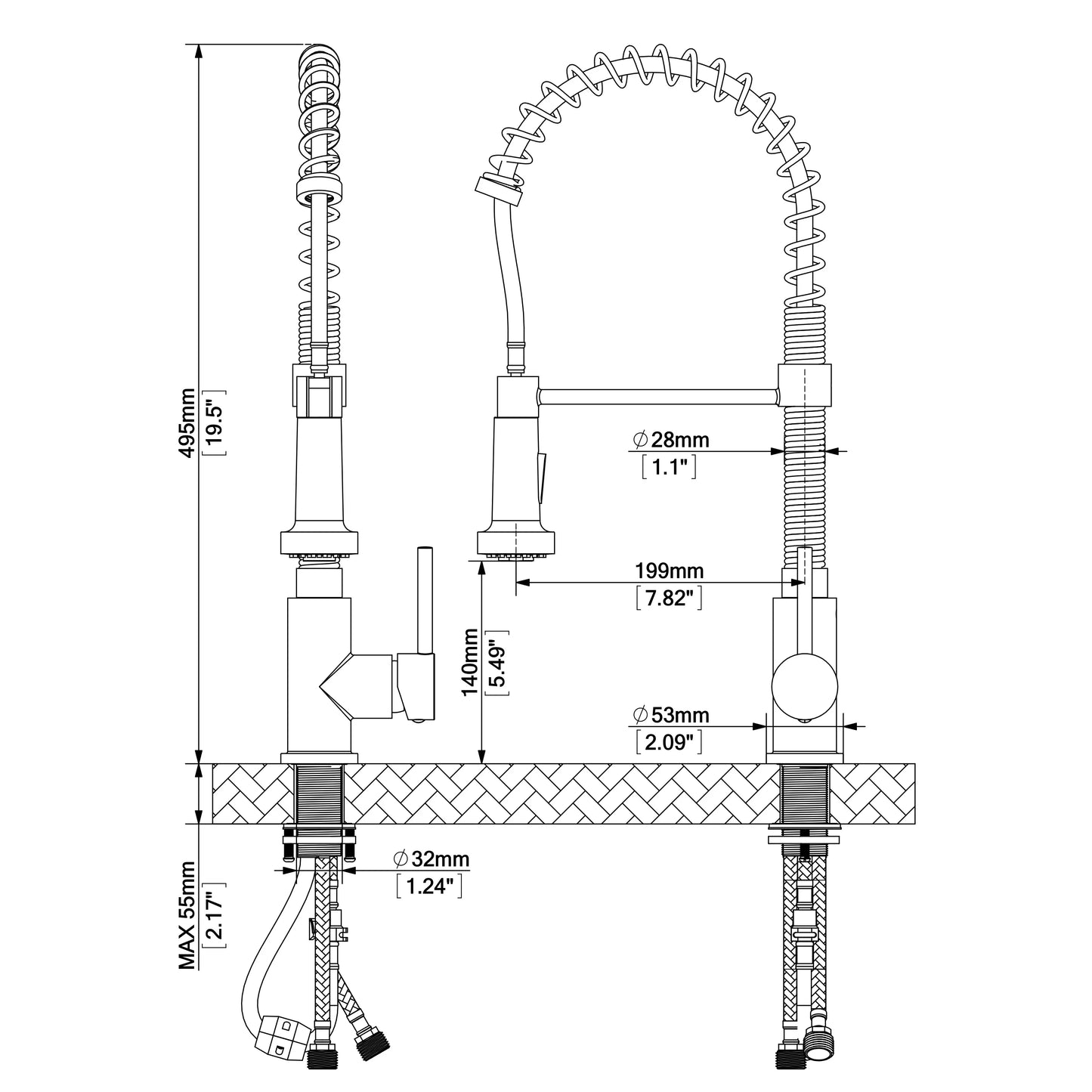 New American CUPC Approved Pull Out Spring Loaded Kitchen Sink Mixer Tap