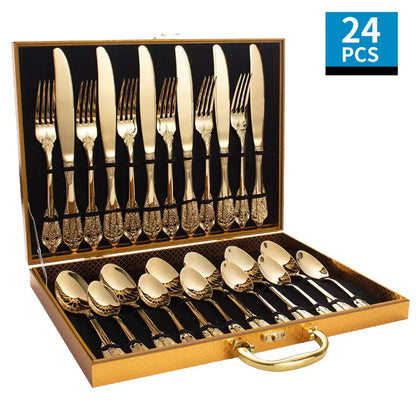 24pcs Gold 18/8 Luxury Tableware Stainless Steel Mirror Polish Luxury Cutlery Set