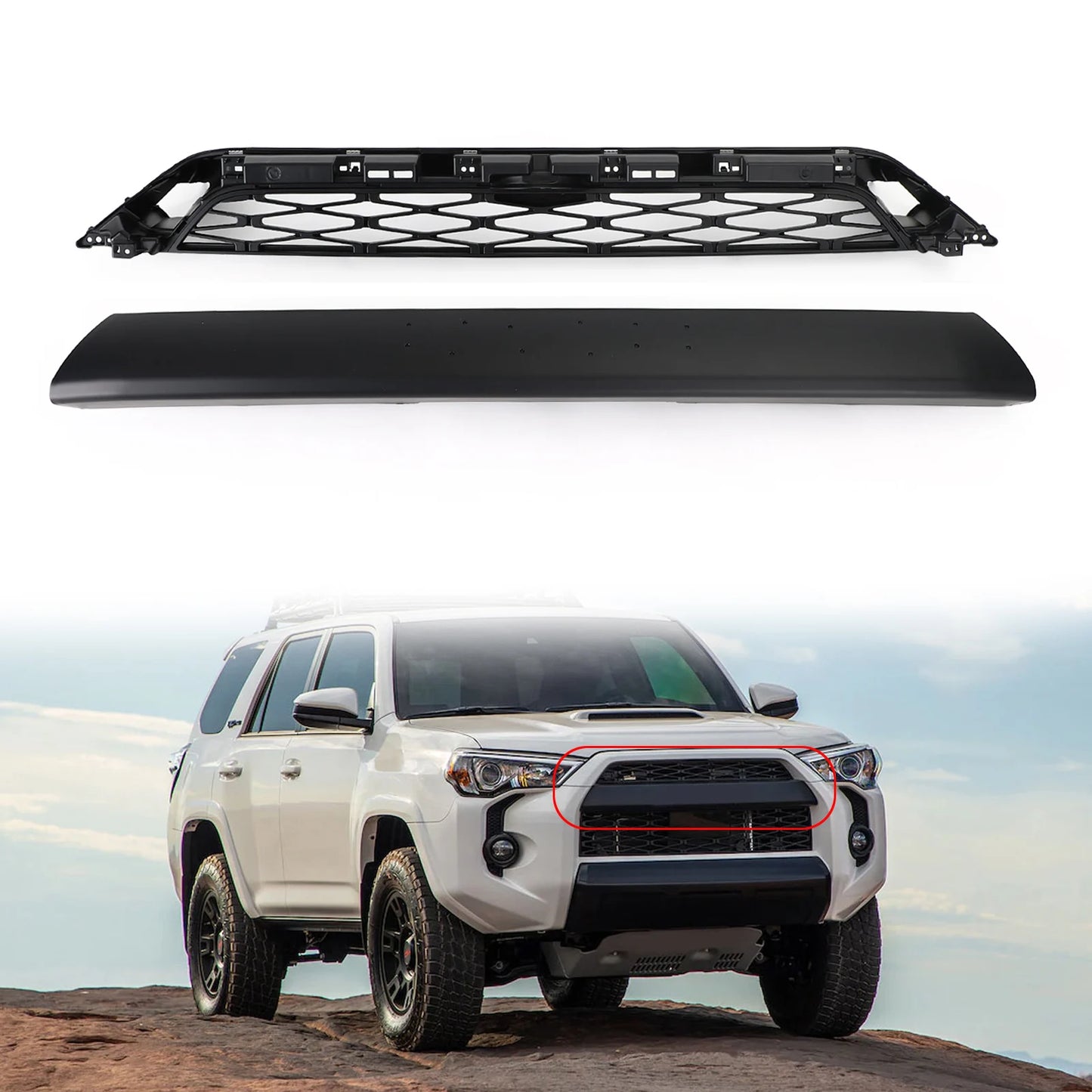 For Toyota 4Runner 2020-2024 TRD PRO Black 2 Piece Front Bumper Grille Grill Car Body Trim Parts With Letter