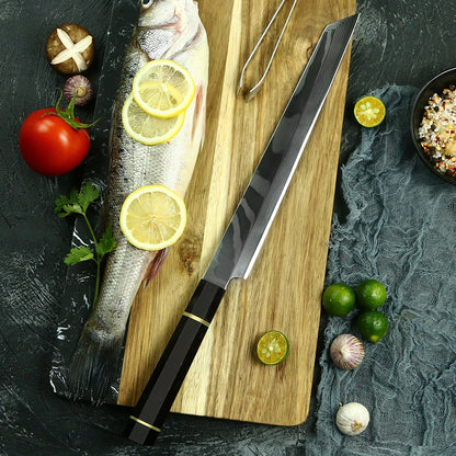 Masterpiece 34layers Single Bevel 10Cr15CoMoV Damascus Steel Kitchen Honyaki Sushi Filleting Sashimi Salmon Japanese Knife