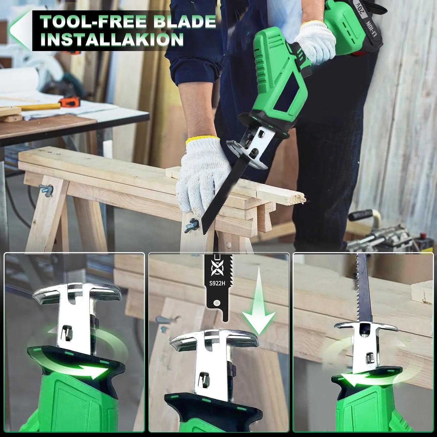 20V Cordless Electric Reciprocal Saw DIY Grade for Metal Wood PVC Plastic-Local US Warehouse