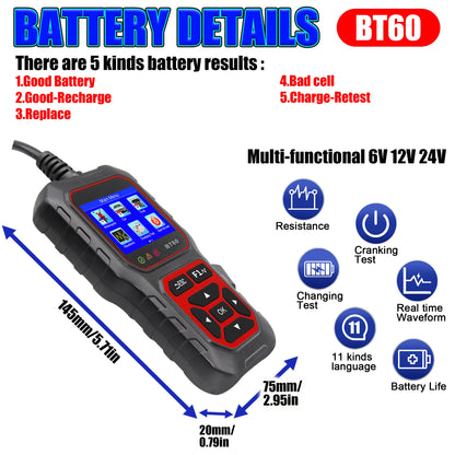 12V/24V BT60 Automotive Battery Tester Digital Auto Battery Analyzer for Car Truck Vehicle RV