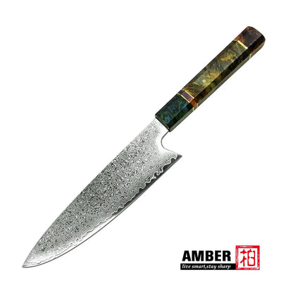 Damascus VG 10 Steel Professional 7 Inch Chef Kitchen Knife With Stabilized Wood Handle