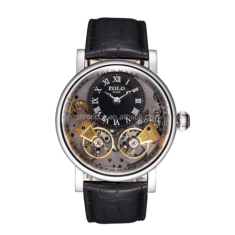 Jazz Double Tourbillon Diamond Automatic Mechanical Watch with Stainless Steel Band