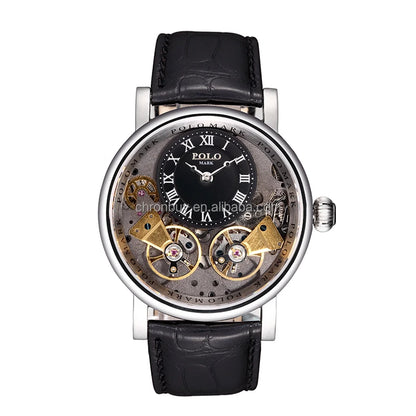 Jazz Double Tourbillon Diamond Automatic Mechanical Watch with Stainless Steel Band
