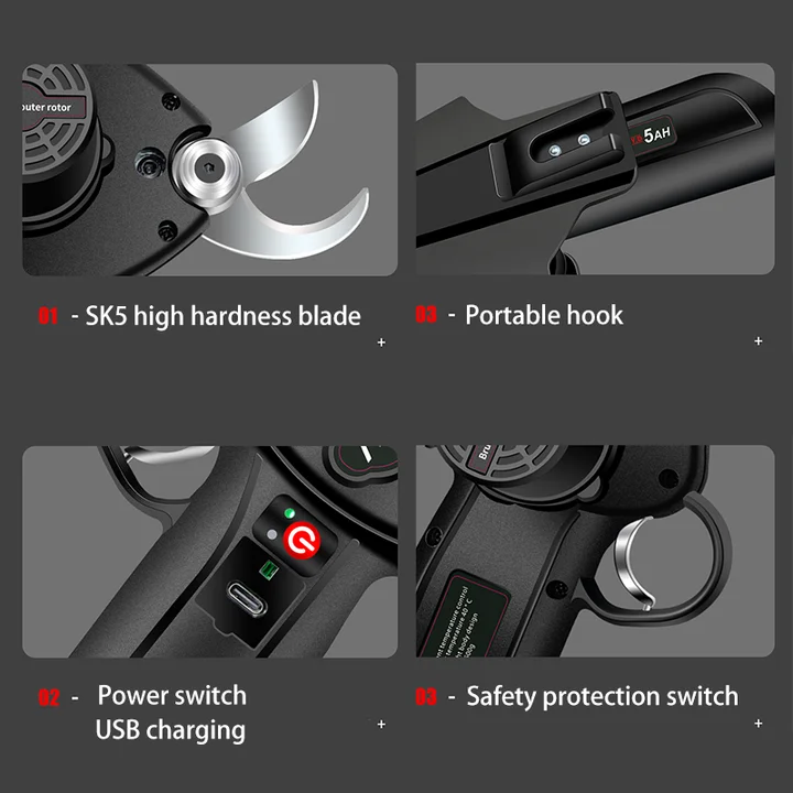 8V Electrical Scissors, 25mm(0.98inch) Cutting Diameter USB Charged Pruning Shears, Electric Scissors for Garden Pruning Battery