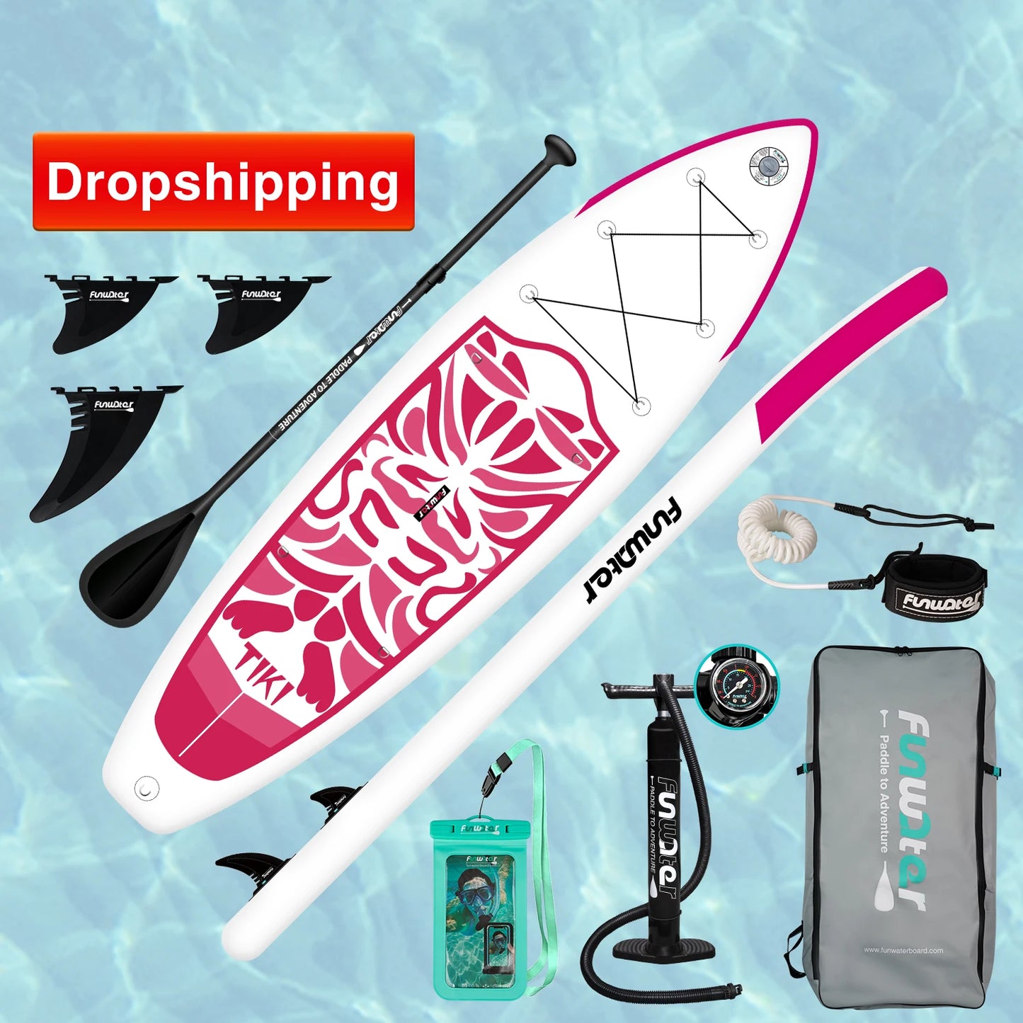 FUNWATER Dropshipping OEM 10'6" Inflatable pink Padleboard Surfboard Inflatable Paddle Board Wakeboard Inflatable SUP Boards