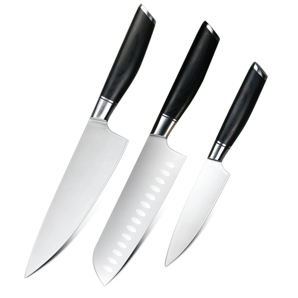 Black Handle 4116 Carbon Steel 3pcs Knife Set