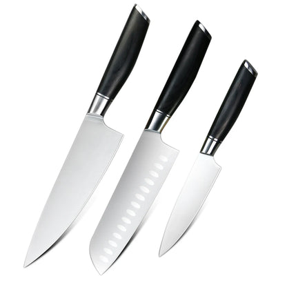 Black Handle 4116 Carbon Steel 3pcs Knife Set