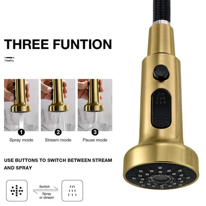 Single-Handle Contemporary Commercial Kitchen Tap Fast Delivery Brass Faucet Gold Metal Finish Ceramic Sink Faucet Spray Pull 1