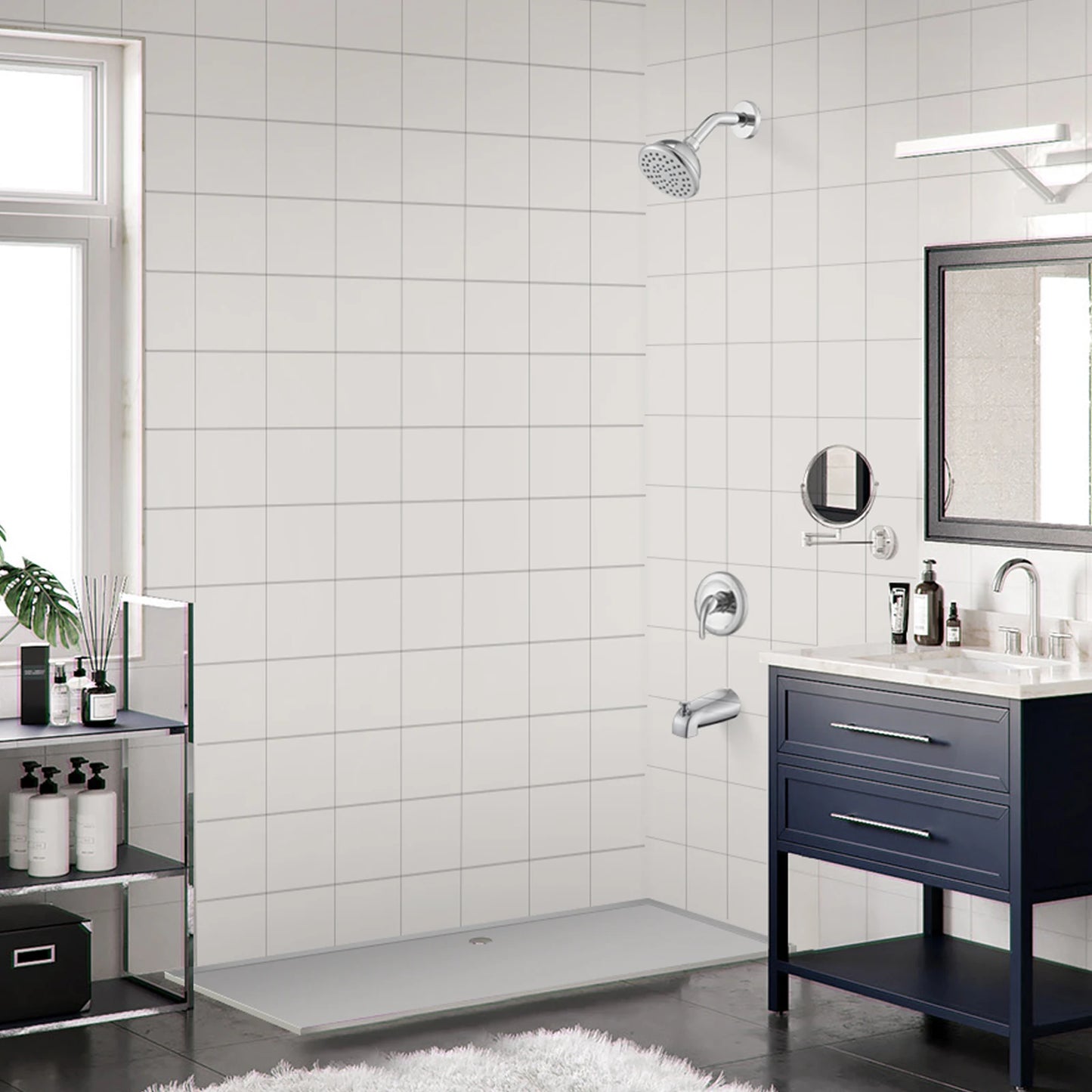 US Inventory Shipment Home Chrome Bathroom Concealed Shower Faucet with Pressure Balance Valve and Tub Spout