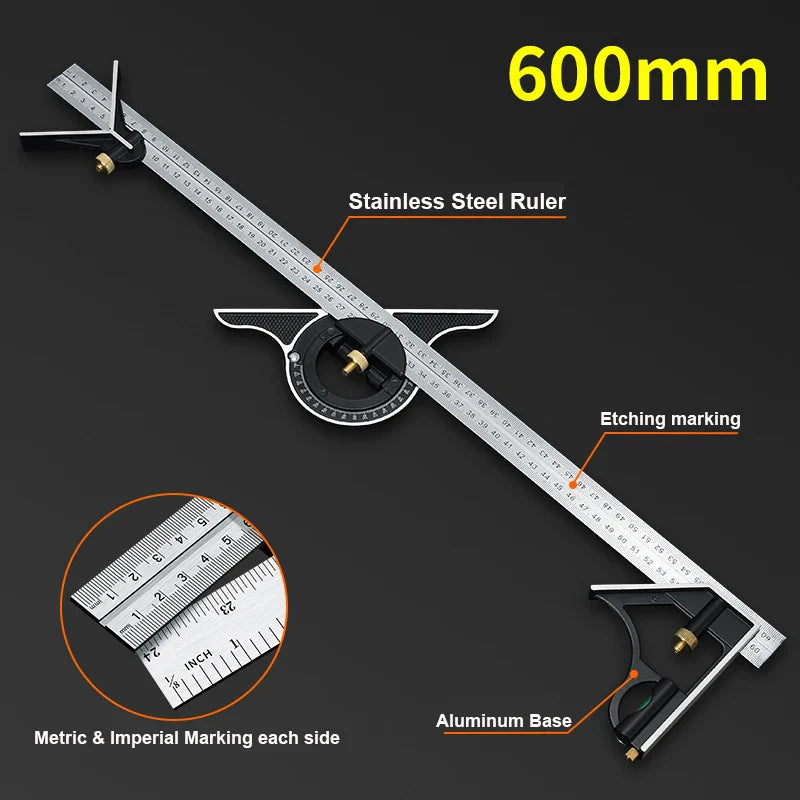Combination Square Horizontal Square Stainless Steel Multi-Function Carpentry Squares Right 90 Degree Angle Ruler Woodworking, color - 12'' 300mm