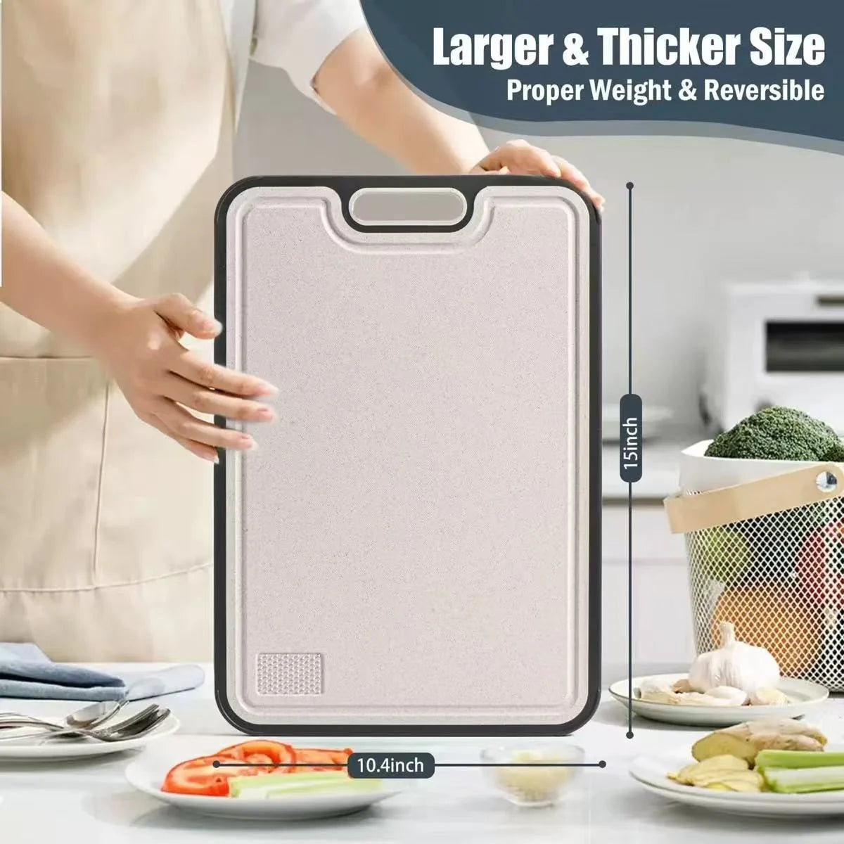 Double-Sided Titanium Cutting Board Antibacterial and Mildew Resistant Kitchen Board Made From Wheat Straw