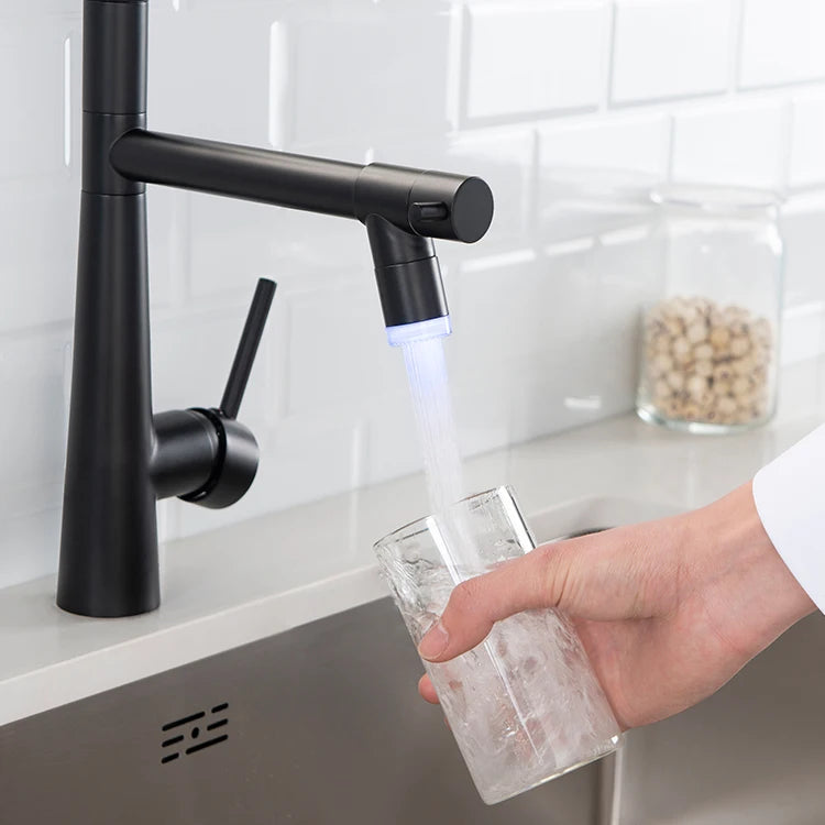 High Quality Contemporary Style Kitchen Sink Faucet LED Cone-Shaped with Sprayer 5-Year Warranty Brass Body Ceramic Valve Core