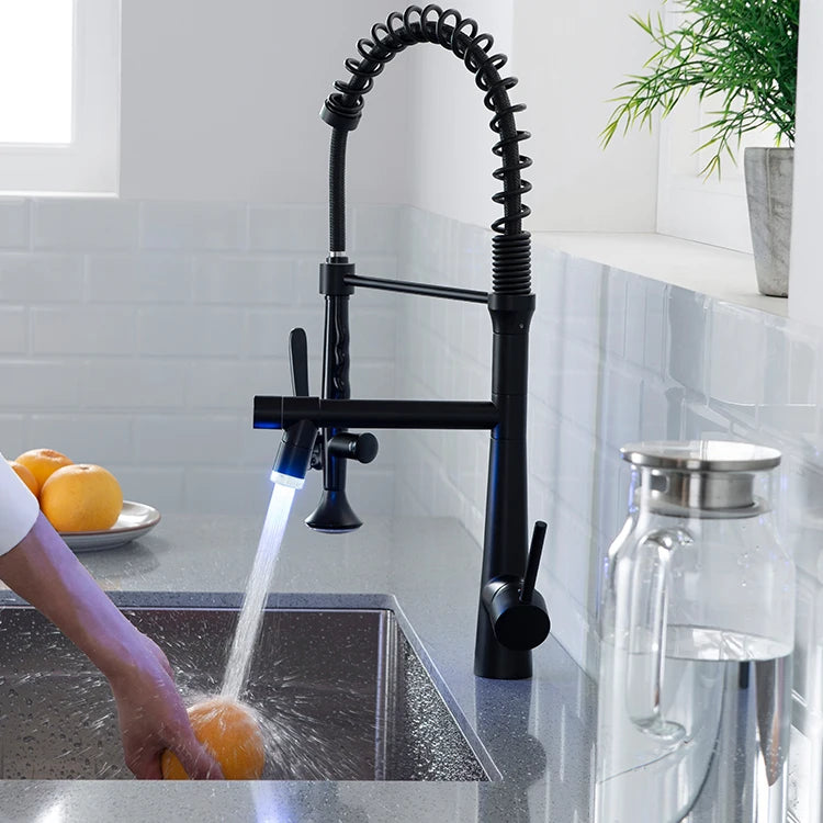 High Quality Contemporary Style Kitchen Sink Faucet LED Cone-Shaped with Sprayer 5-Year Warranty Brass Body Ceramic Valve Core