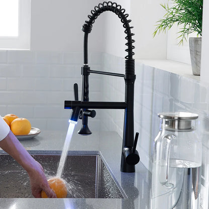 High Quality Contemporary Style Kitchen Sink Faucet LED Cone-Shaped with Sprayer 5-Year Warranty Brass Body Ceramic Valve Core